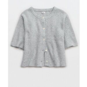 Aerie Unreal Heather Gray Button-Up Cardigan
